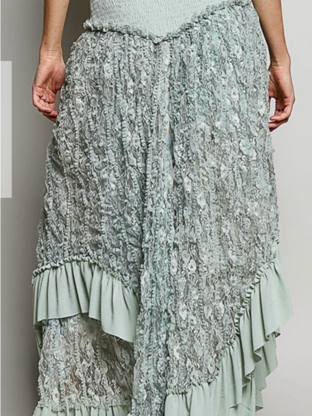 Light blue Textured Ruffle Midi Skirt - Picture 2 of 4